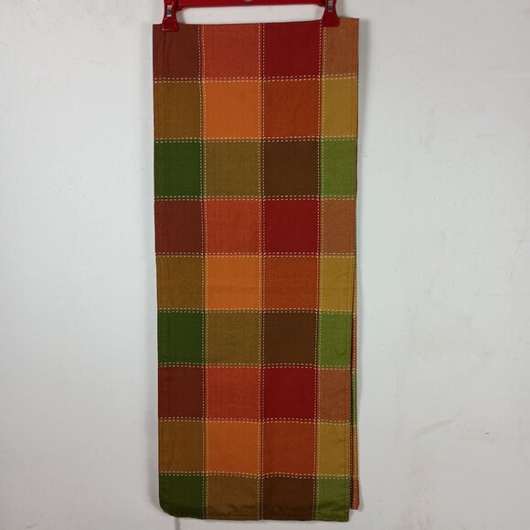 Multi-Colored Plaid Cotton Fabric Table Runner With Stitched Details 70x14" - Picture 1 of 7